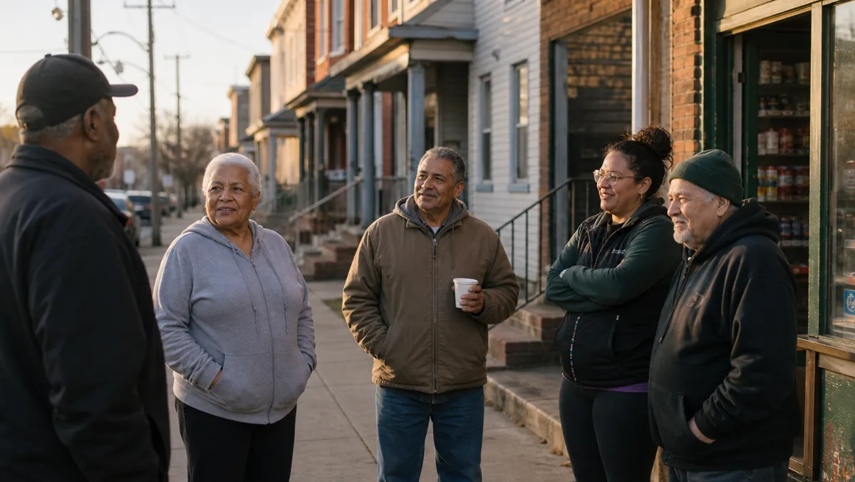 Falls Township neighbors gathered for a documentary portrait on a local street.